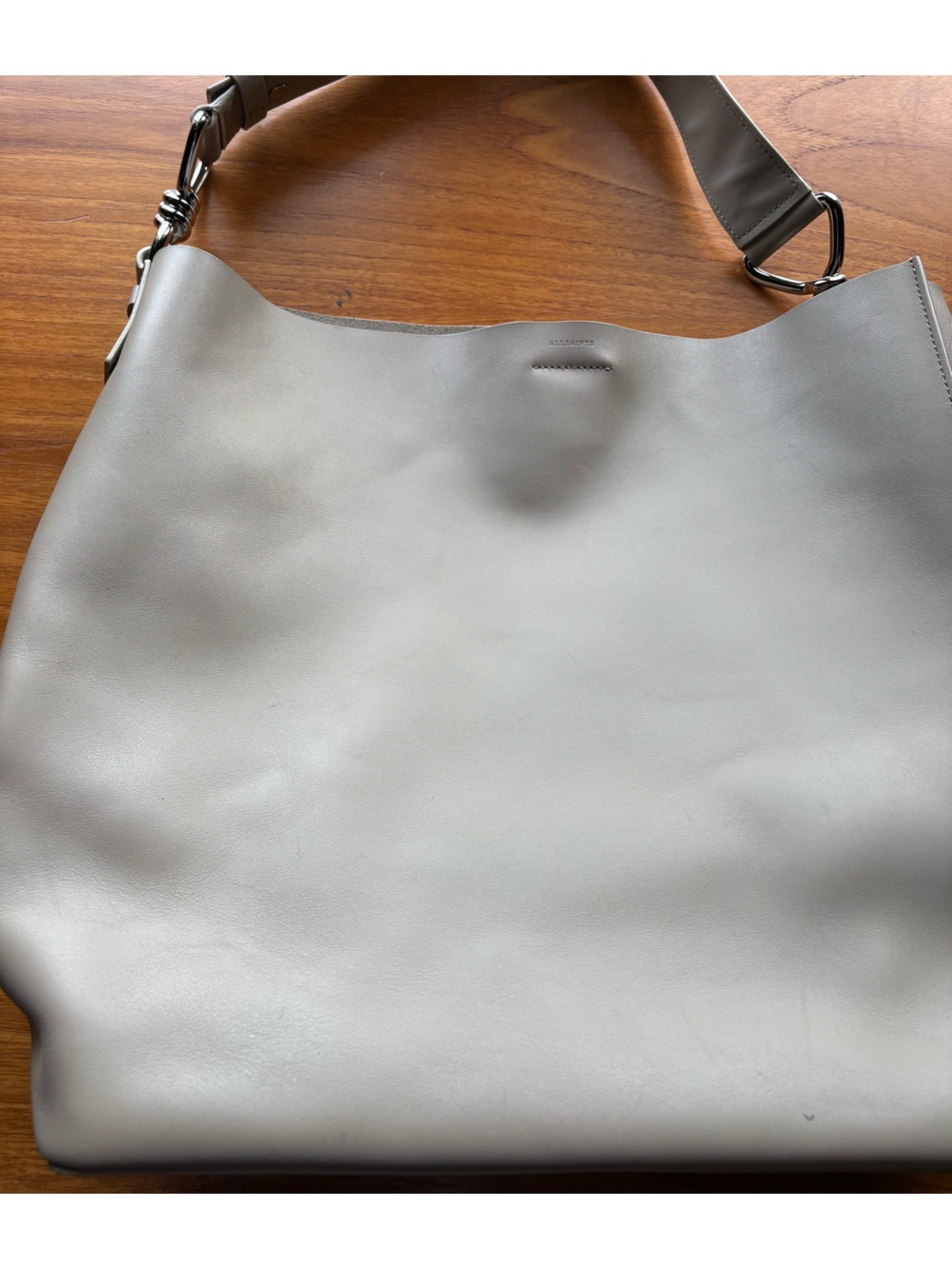 All Saints Captain North/South Pebbled Leather Tote Shoulder Bag Gray VGUC - Picture 3 of 16